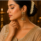 Antique Copper Mosaic Disc Jhumka with Pearl Drops