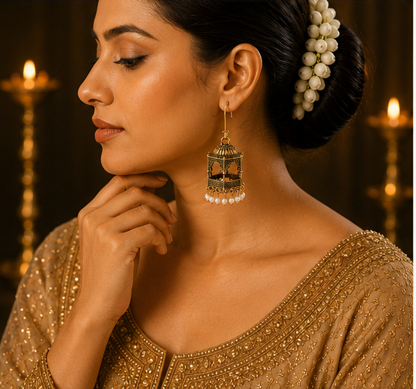 Antique Gold Haveli Pavilion Hook Drop Earrings