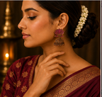 Pink Enamel Lotus Jhumka Earrings