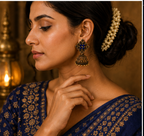 Antique Gold Flower Stud Cage Jhumka – Blue Stone