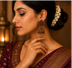 Copper Flower Stud Cage Jhumka – Red Stone