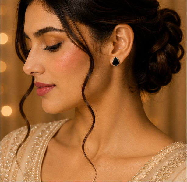 Rose Gold Black Teardrop Stud Earrings