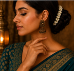 Copper Paisley Peacock Jhumka – Black Stone