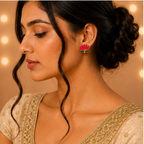 Pink Enamel Lotus Stud Earrings