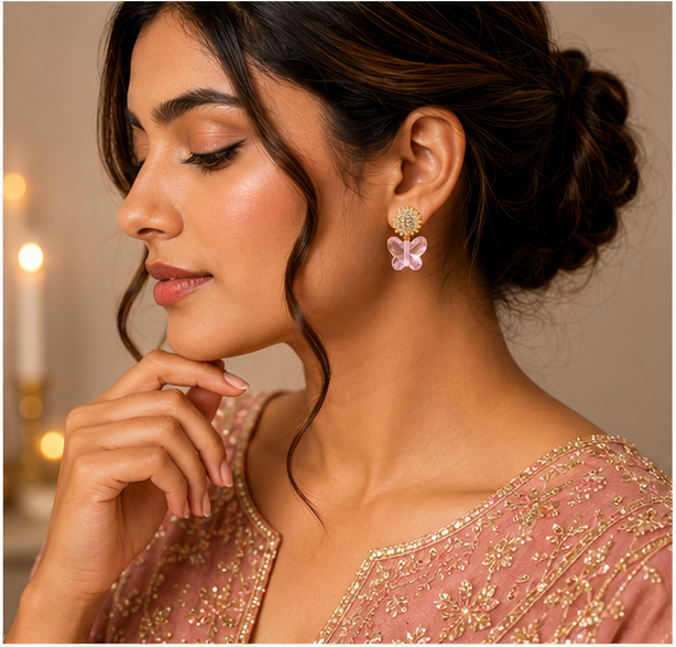 Gold Blush Butterfly Crystal Earrings