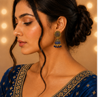 Blue Stone Antique Gold Jhumka Earrings with Sun Stud