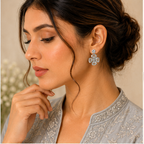 Silver Crystal Floral Drop Earrings