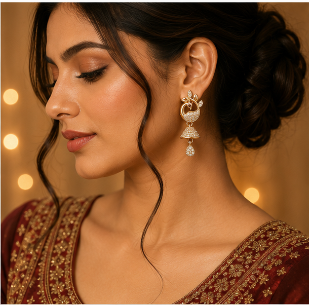 Gold Peacock Jhumka Drop Earrings