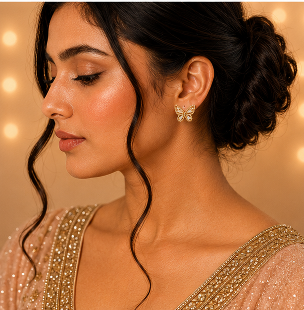 Clear Crystal Butterfly Stud Earrings