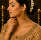 Antique Gold Hoop Jhumka with Ball Bead Fringe