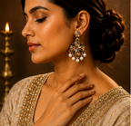 Antique Gold Champagne Crystal Clover Drop Earrings with Pearls