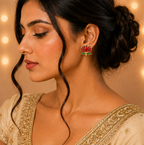 Red Glitter Enamel Lotus Stud Earrings