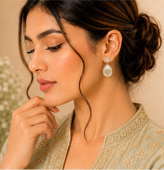Gold Ivory Teardrop Heart Earrings