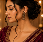 Oxidised Copper Peacock Jhumka with Pink Stone