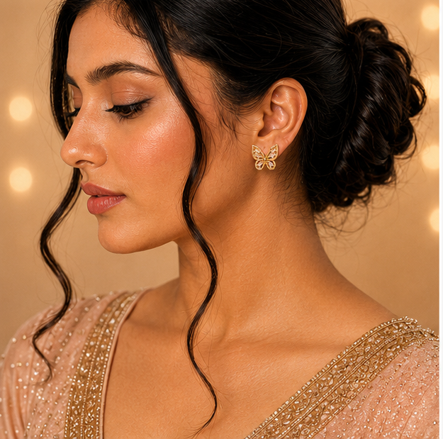 Clear Crystal Rose-Gold Butterfly Studs
