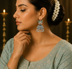 Oxidised Silver Green Butterfly Stud Aurora Jhumka