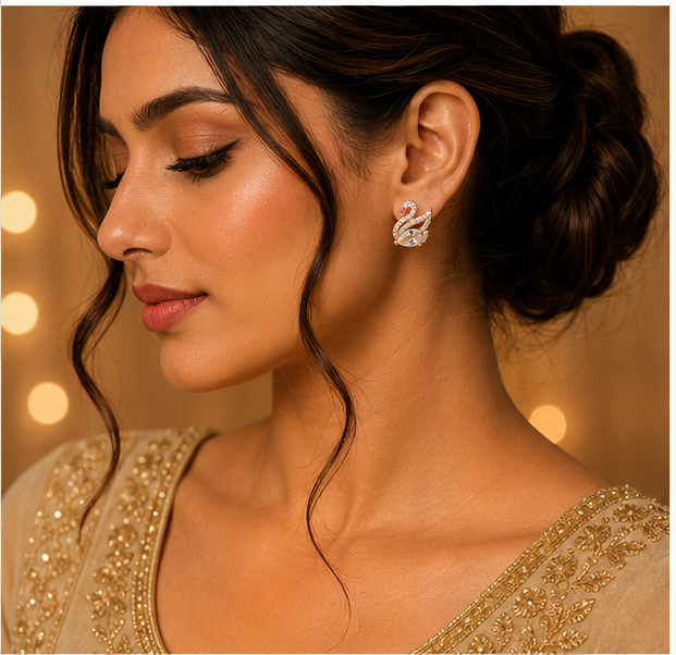 Rose Gold Swan Crystal Stud Earrings