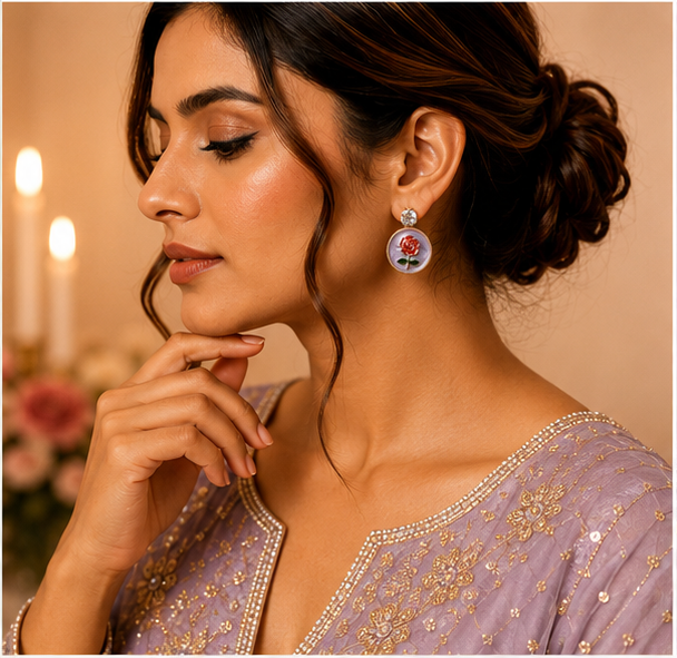 Gold Rose Medallion Drop Earrings – Lavender