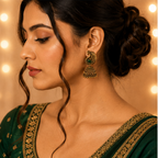 Antique Gold Peacock Jhumka with Green Stone