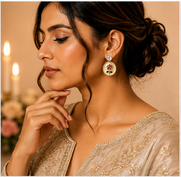 Gold Rose Medallion Drop Earrings – Champagne