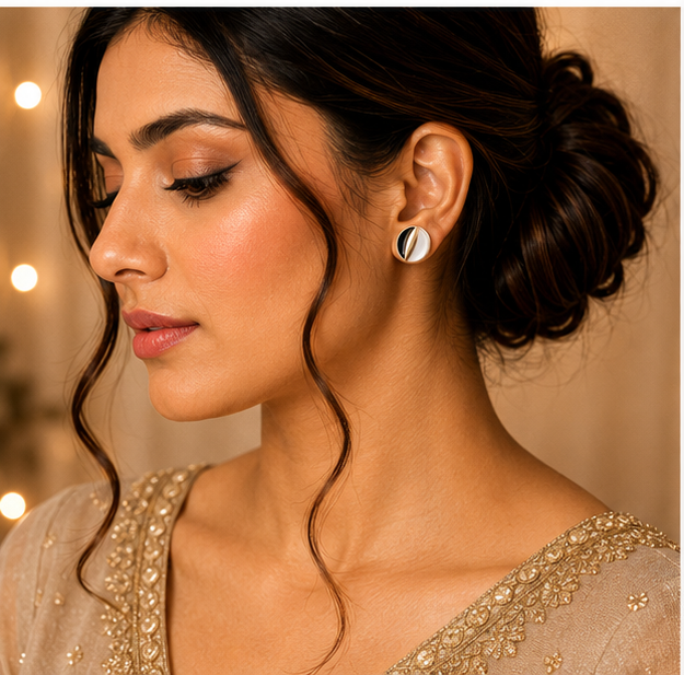 Rose Gold Abstract Circle Stud Earrings