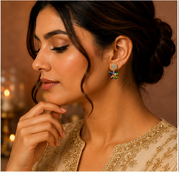 Gold Rainbow Butterfly Crystal Earrings