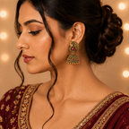 Antique Gold Peacock Jhumka with Ruby Stone