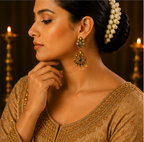 Antique Copper Navratna Multi-Stone Fan Drop Earrings