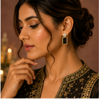 Gold Black Crystal Drop Earrings