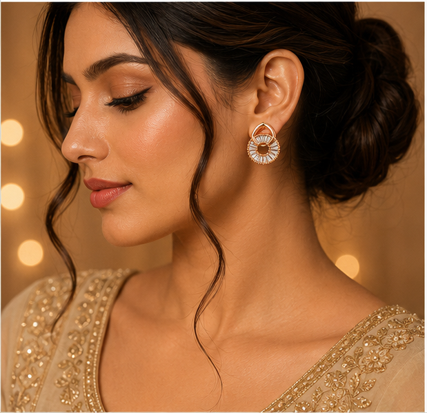 Rose Gold Crystal Halo Drop Earrings