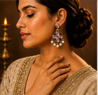 Antique Gold Lavender Clover Drop Earrings with Pearl Fringe