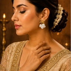Gold Bow Knot Pearl Cluster Drop Earrings