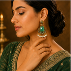 Antique Gold Mint Green Stone Chandbali with Pearl Drops