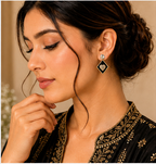 Gold Black Diamond Heart Drop Earrings