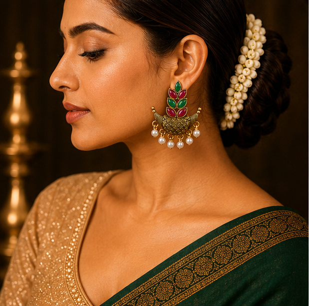 Antique Gold Love Bird Earrings with Pearl Drops