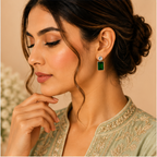 Gold Emerald Green Crystal Drop Earrings