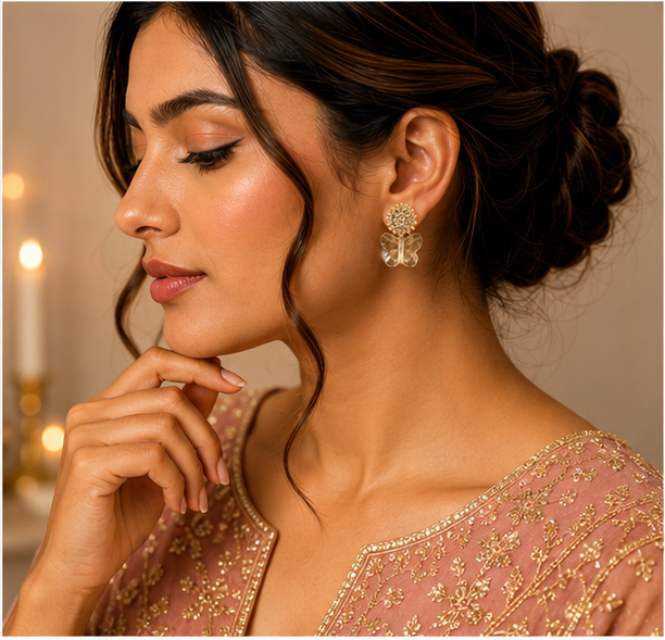 Gold Champagne Butterfly Crystal Earrings