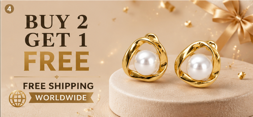 Gold Abstract Pearl Stud Earrings