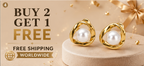 Gold Abstract Pearl Stud Earrings