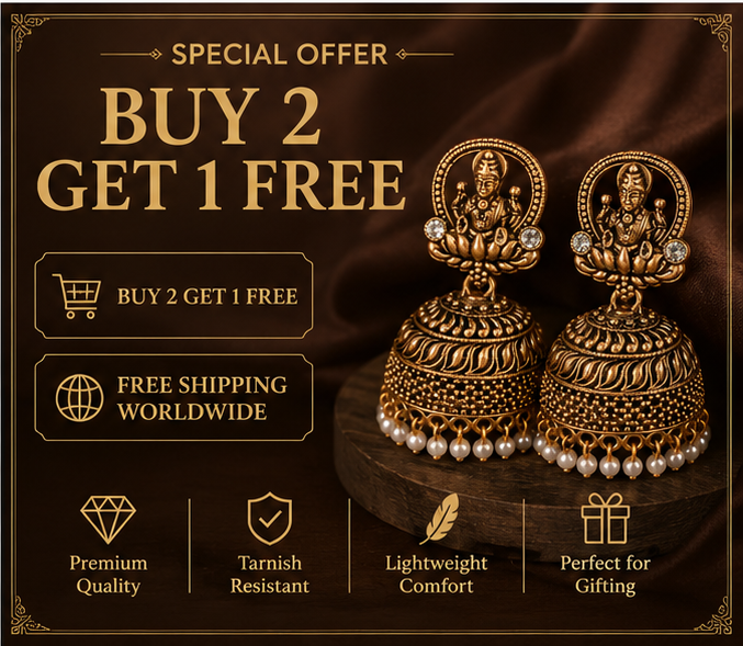 Antique Gold Temple Deity Jhumka with Pearl Drops