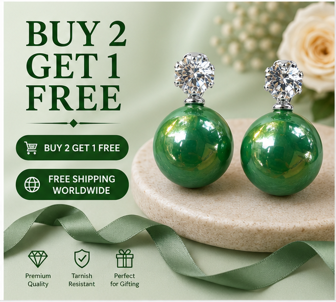 Silver Emerald Green Pearl Stud Earrings