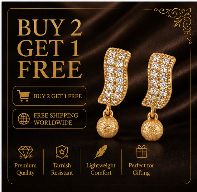 Gold Wave Crystal & Textured Ball Drop Earrings