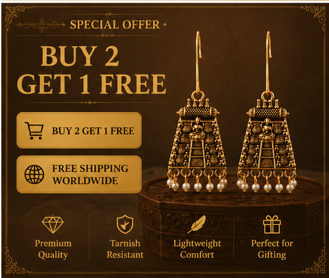 Antique Gold Temple Architecture Hook Drop Earrings
