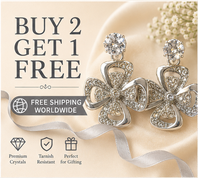 Silver Crystal Floral Drop Earrings