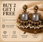 Antique Gold Grey Stone Chandbali with Kundan & Pearl Drops