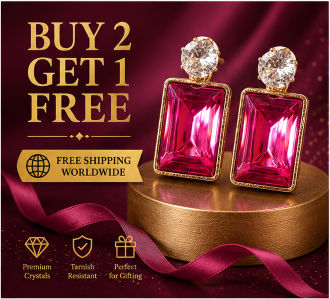 Gold Ruby Pink Crystal Drop Earrings