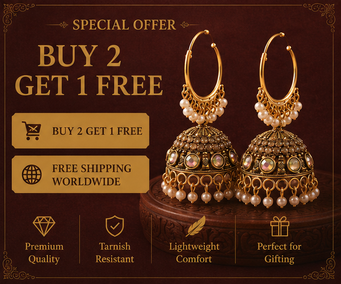 Antique Gold Hoop Jhumka with Aurora Stones & Pearl Fringe