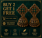 Antique Gold Flower Stud Cage Jhumka – Green Stone