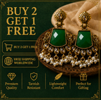 Antique Gold Emerald Green Stone Chandbali with Kundan & Pearl Drops