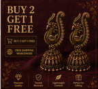 Oxidised Copper Peacock Jhumka with Brown Stone